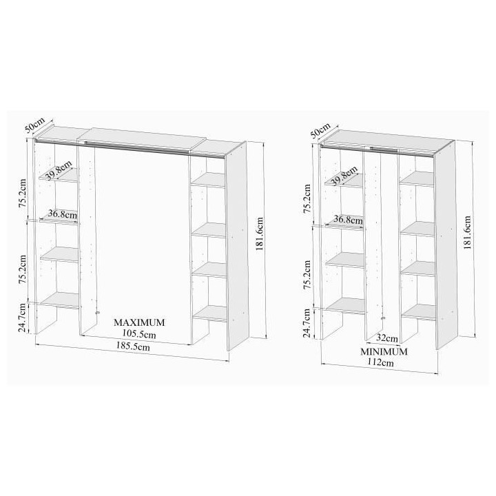 Dressing extensible DRESS - Blanc - 8 niches+4 tiroirs+penderie Contem