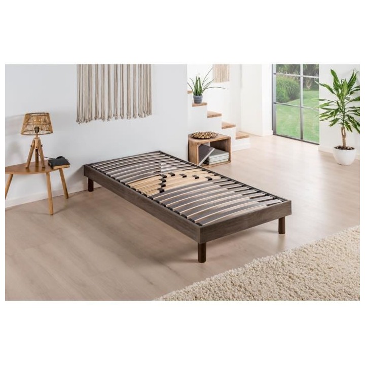 DEKO DREAM Sommier en kit 90x190 - Décor chene et gris