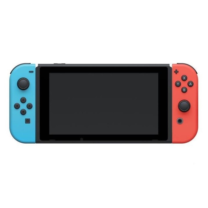 Console Nintendo Switch avec un Joy-Con bleu néon et un Joy-Con rouge
