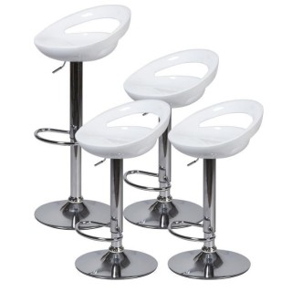 Lot de 4 tabourets de bar télescopique - Blanc - Pieds métal chromé