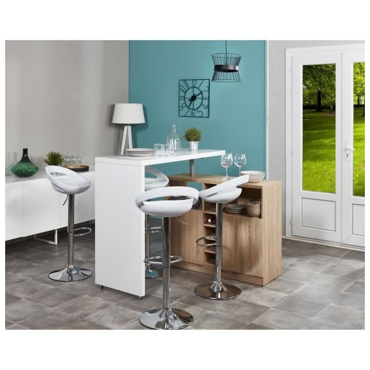 Lot de 4 tabourets de bar télescopique - Blanc - Pieds métal chromé