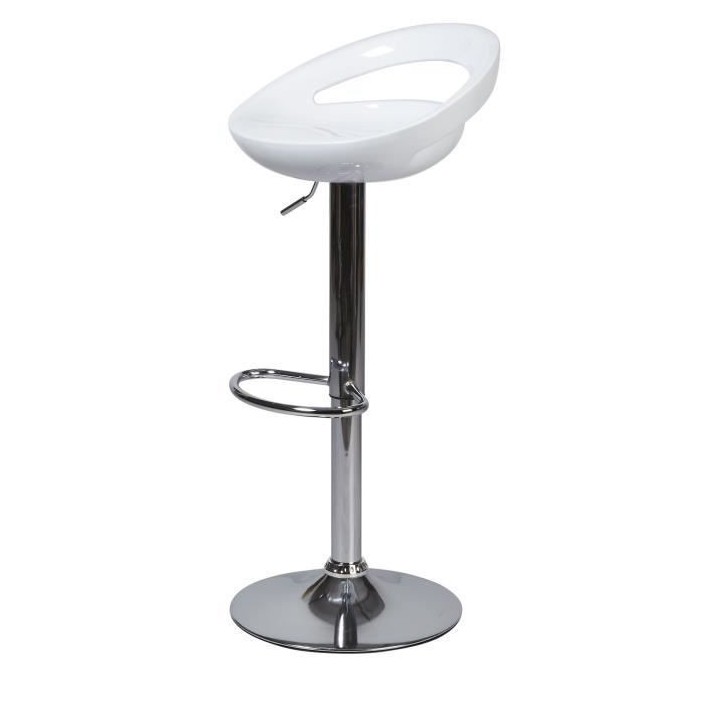 Lot de 4 tabourets de bar télescopique - Blanc - Pieds métal chromé