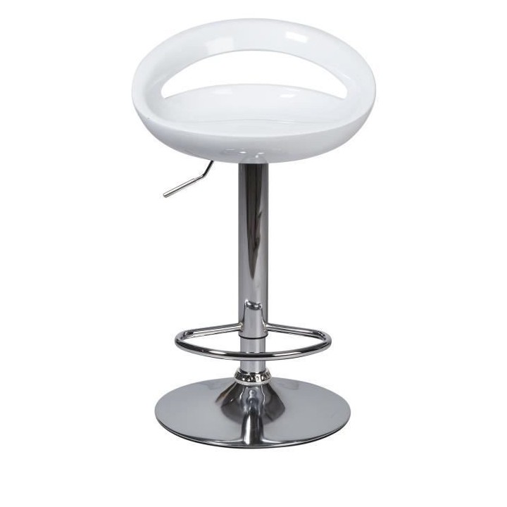 Lot de 4 tabourets de bar télescopique - Blanc - Pieds métal chromé