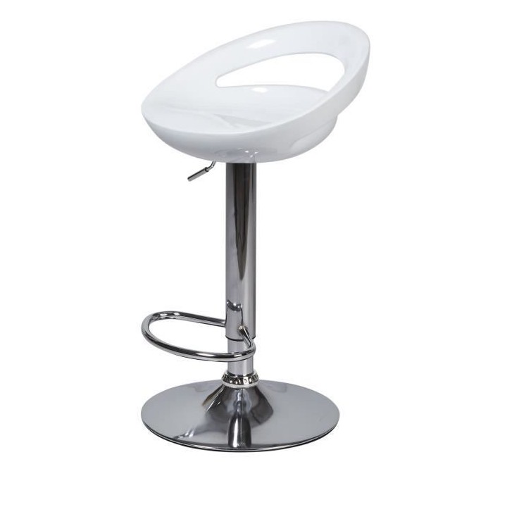 Lot de 4 tabourets de bar télescopique - Blanc - Pieds métal chromé