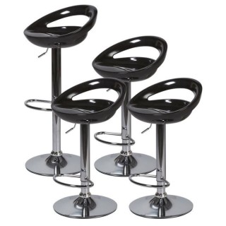 Lot de 4 tabourets de bar télescopique - Noir - Pieds métal chromé