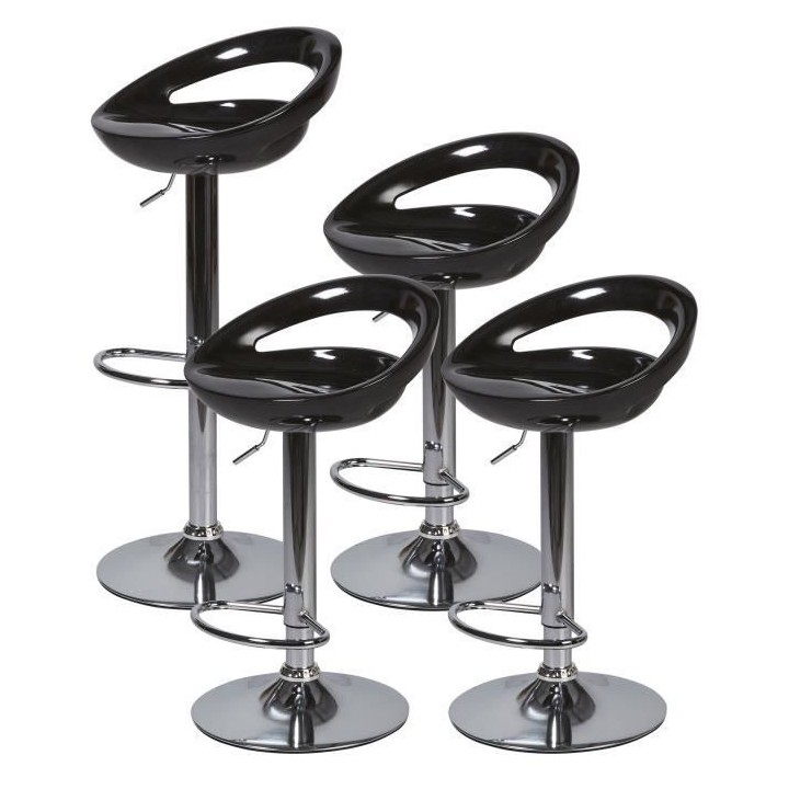 Lot de 4 tabourets de bar télescopique - Noir - Pieds métal chromé