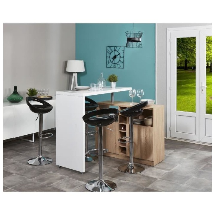 Lot de 4 tabourets de bar télescopique - Noir - Pieds métal chromé