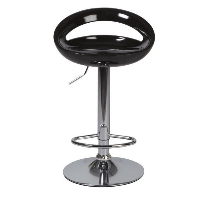 Lot de 4 tabourets de bar télescopique - Noir - Pieds métal chromé