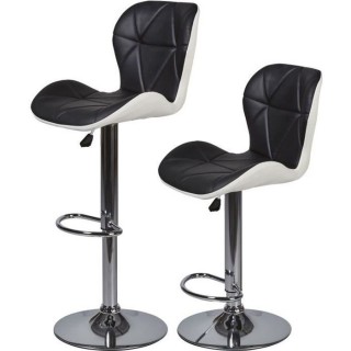 Lot de 2 tabourets de bar télescopique - Simili Noir et blanc - Pieds