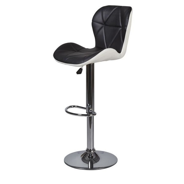 Lot de 2 tabourets de bar télescopique - Simili Noir et blanc - Pieds