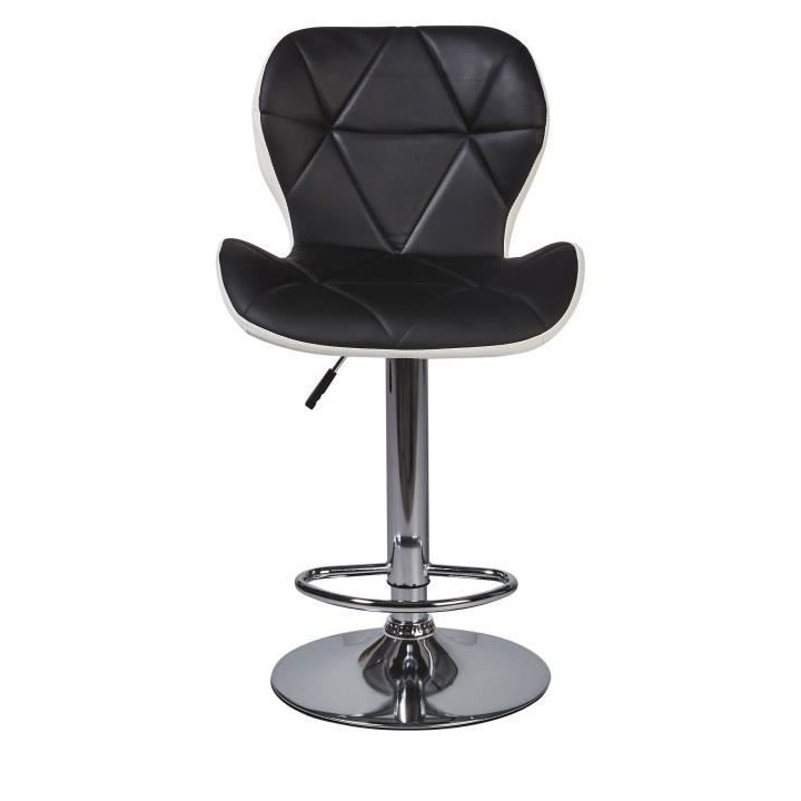 Lot de 2 tabourets de bar télescopique - Simili Noir et blanc - Pieds