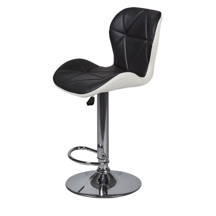 Lot de 2 tabourets de bar télescopique - Simili Noir et blanc - Pieds