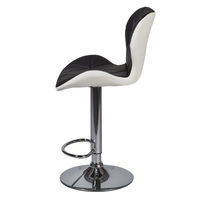 Lot de 2 tabourets de bar télescopique - Simili Noir et blanc - Pieds