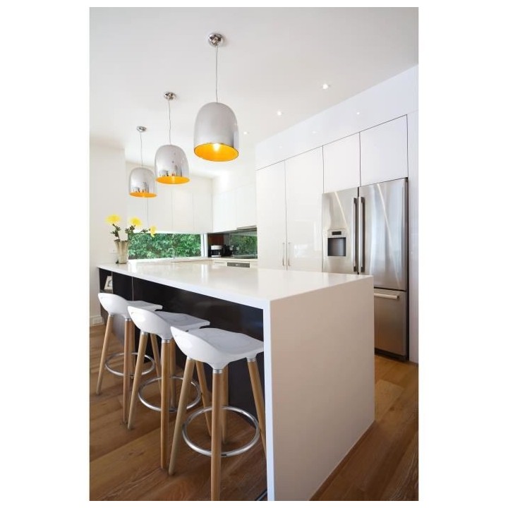 OSLO Lot de 2 tabourets de bar - Blanc laqué + pieds hetre massif - C