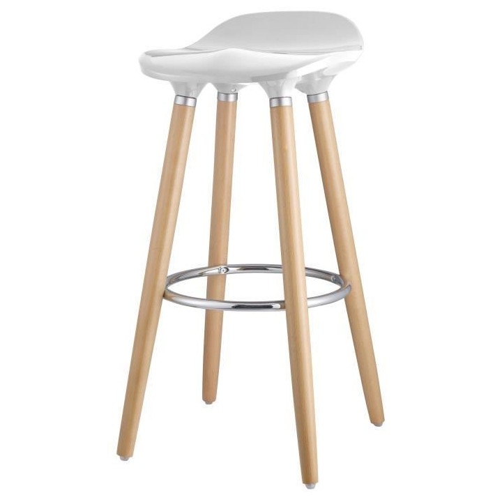 OSLO Lot de 2 tabourets de bar - Blanc laqué + pieds hetre massif - C