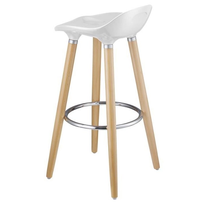 OSLO Lot de 2 tabourets de bar - Blanc laqué + pieds hetre massif - C