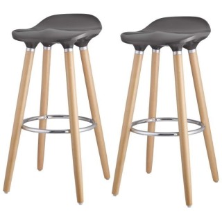 OSLO Lot de 2 tabourets de bar gris laqué + pieds hetre massif - Cont