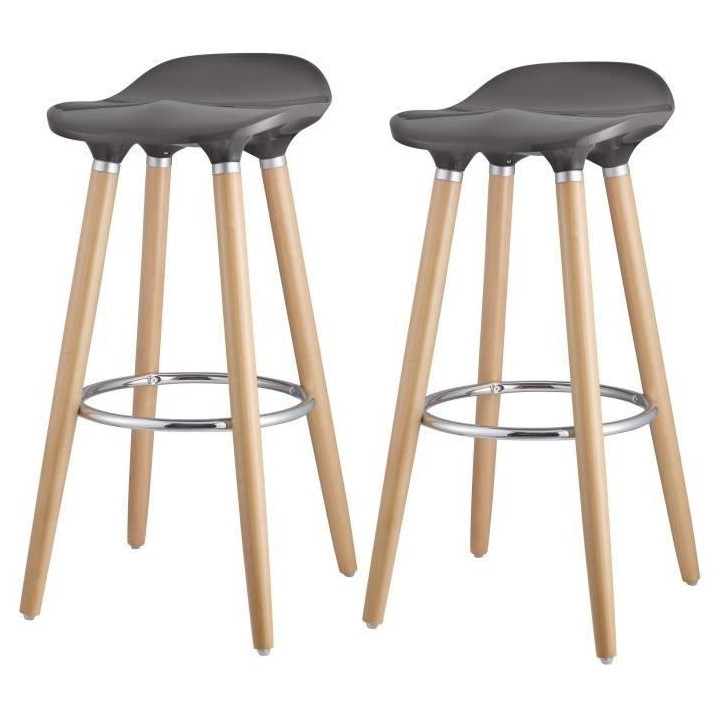 OSLO Lot de 2 tabourets de bar gris laqué + pieds hetre massif - Cont