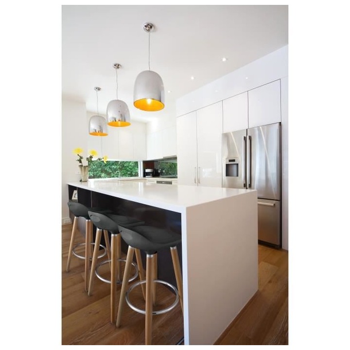 OSLO Lot de 2 tabourets de bar gris laqué + pieds hetre massif - Cont