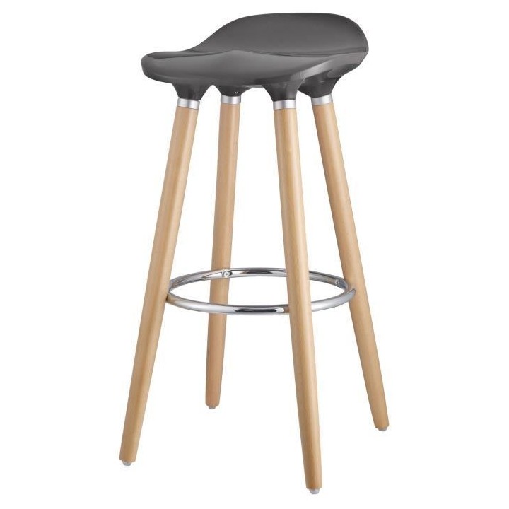 OSLO Lot de 2 tabourets de bar gris laqué + pieds hetre massif - Cont