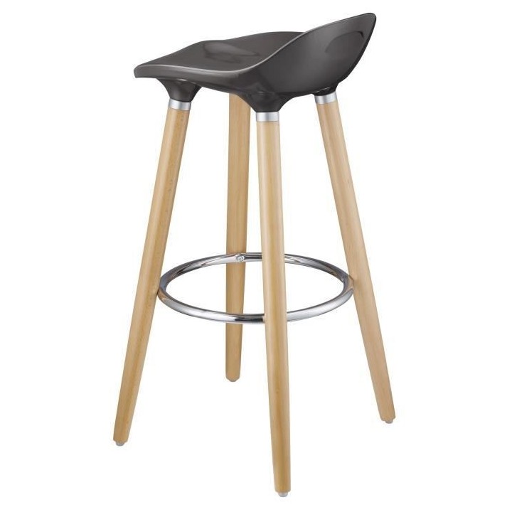OSLO Lot de 2 tabourets de bar gris laqué + pieds hetre massif - Cont