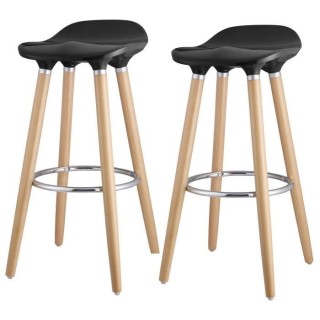 OSLO Lot de 2 tabourets de bar noir laqué + pieds hetre massif - Cont