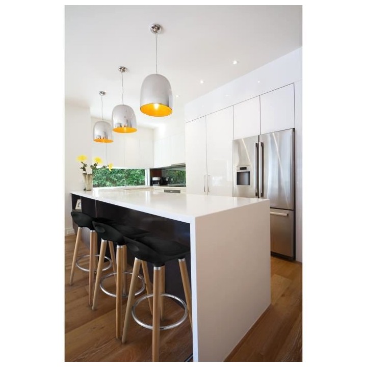 OSLO Lot de 2 tabourets de bar noir laqué + pieds hetre massif - Cont