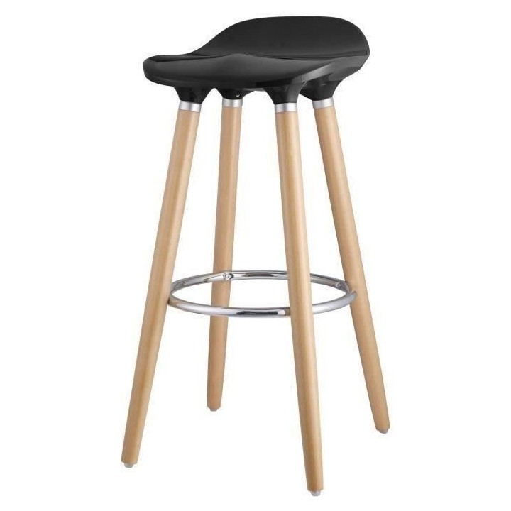 OSLO Lot de 2 tabourets de bar noir laqué + pieds hetre massif - Cont