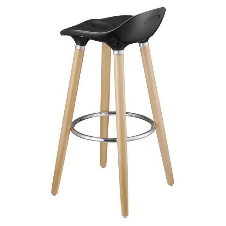 OSLO Lot de 2 tabourets de bar noir laqué + pieds hetre massif - Cont