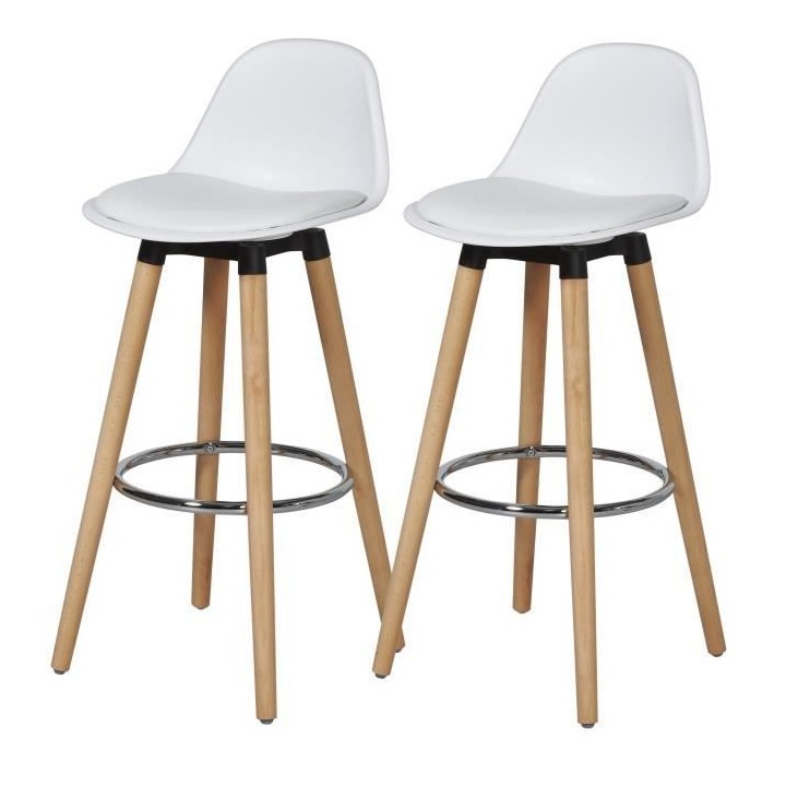 Lot de 2 tabourets de bar - Blanc - Pied metal peinture bois - L 39 x