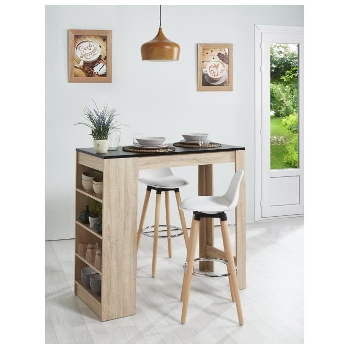 Lot de 2 tabourets de bar - Blanc - Pied metal peinture bois - L 39 x