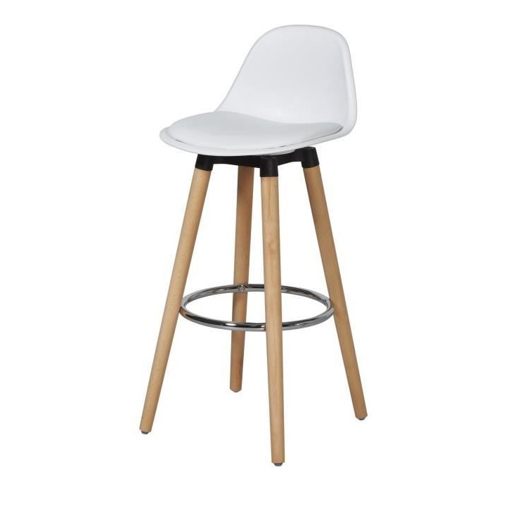 Lot de 2 tabourets de bar - Blanc - Pied metal peinture bois - L 39 x