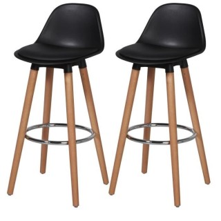 Lot de 2 tabourets de bar - Noir - Pied metal peinture bois - L 42 x P
