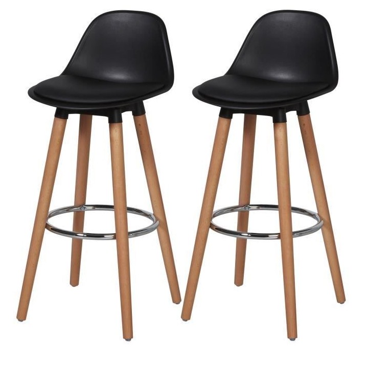 Lot de 2 tabourets de bar - Noir - Pied metal peinture bois - L 42 x P