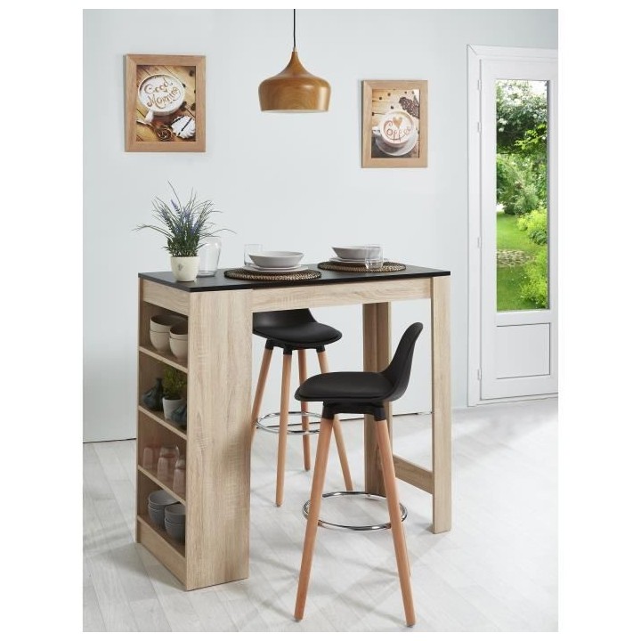 Lot de 2 tabourets de bar - Noir - Pied metal peinture bois - L 42 x P