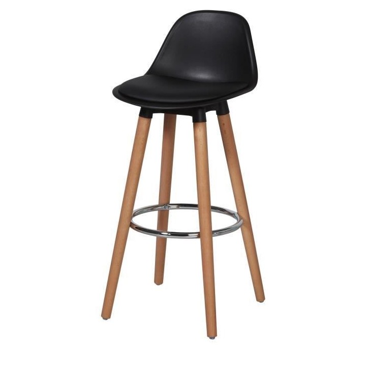 Lot de 2 tabourets de bar - Noir - Pied metal peinture bois - L 42 x P
