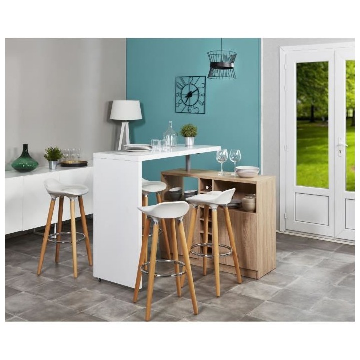 Lot de 4 tabourets de bar - Blanc - Pied metal peinture bois - L 39 x
