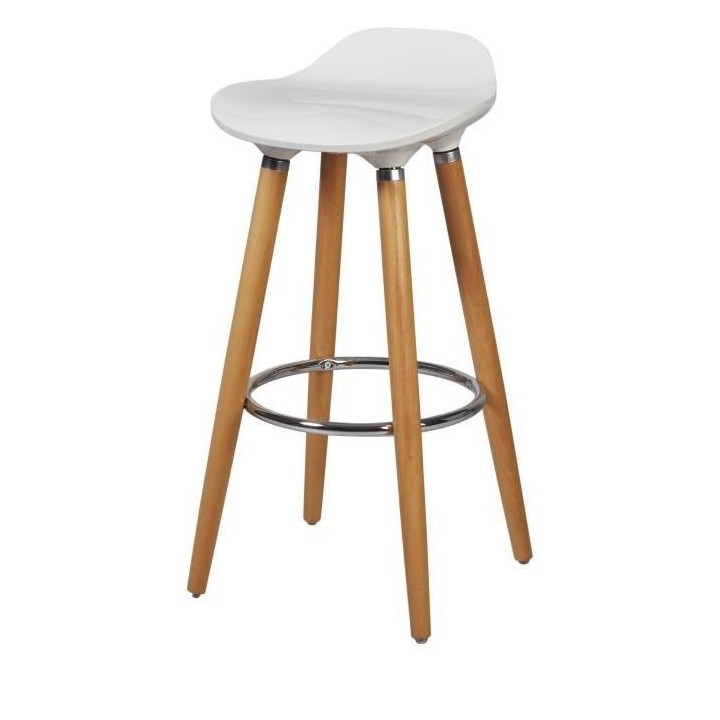 Lot de 4 tabourets de bar - Blanc - Pied metal peinture bois - L 39 x