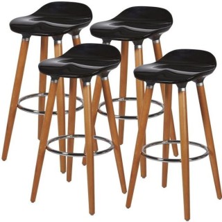 Lot de 4 tabourets de bar - Noir - Pied metal peinture bois - L 39 x P