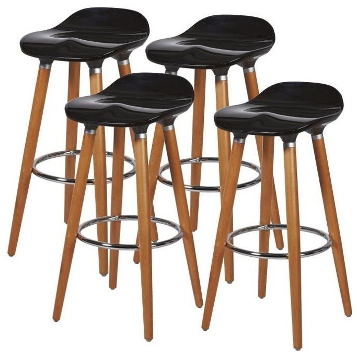 Lot de 4 tabourets de bar - Noir - Pied metal peinture bois - L 39 x P