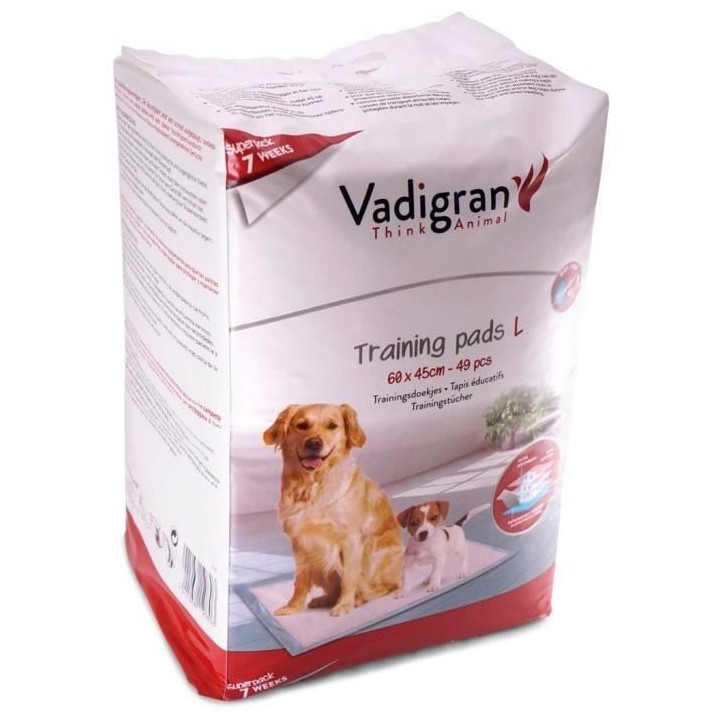 VADIGRAN Tapis éducateurs 49 pieces - 60 x 45 cm - Blanc - Pour chien