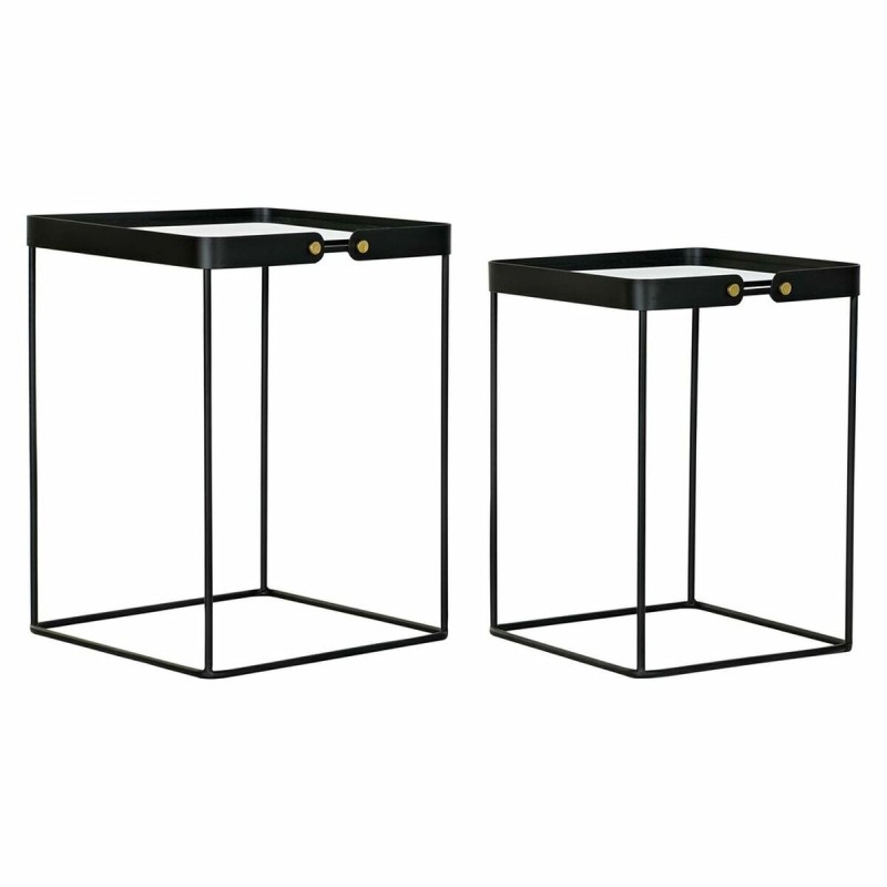 Set de 2 Tables Gigognes DKD Home Decor Verre Noir Doré Métal (42 x 42 x 56 cm) (2 pcs)