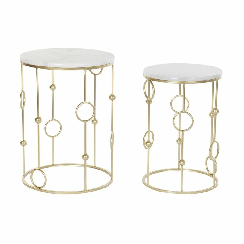 Set de 2 Tables Gigognes DKD Home Decor Doré Métal Blanc Marbre (40,5 x 40,5 x 55 cm) (2 pcs)