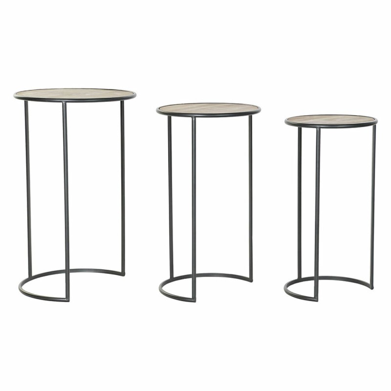 Set de 3 Tables Gigognes DKD Home Decor Noir Naturel Métal Sapin 40 x 40 x 66 cm