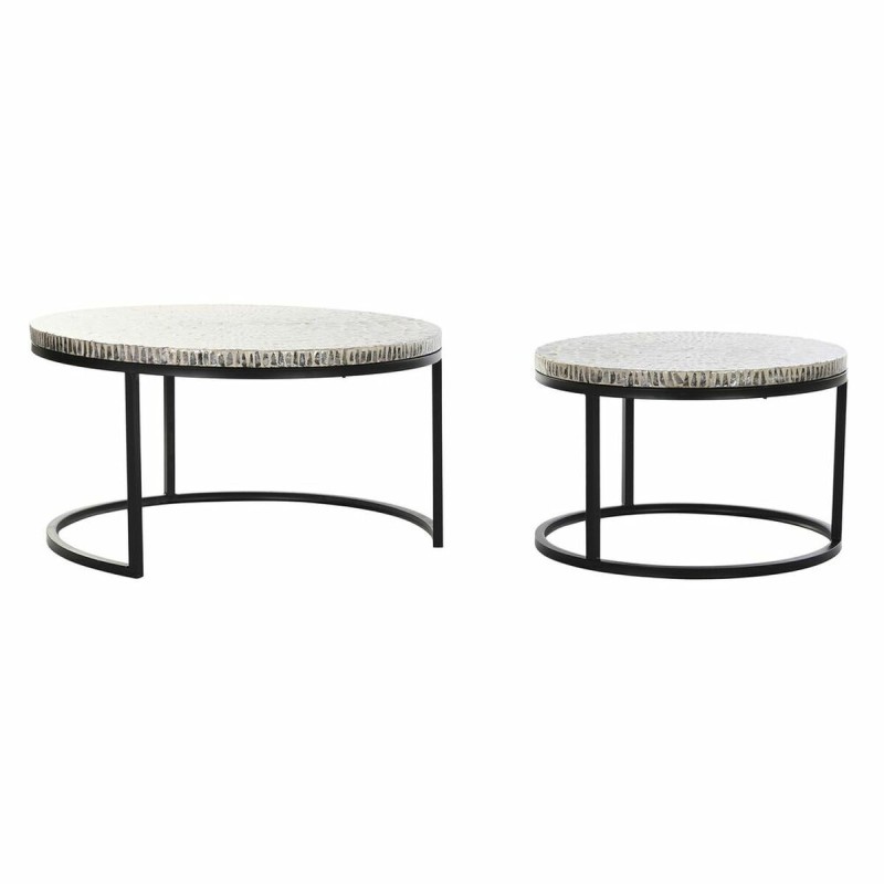 Set de 2 Tables Gigognes DKD Home Decor 80 x 80 x 44 cm Gris Beige Nacre noire Fer