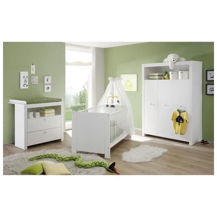 Chambre bébé Trio : Lit 70 x 140 cm + Commode a langer + Armoire OLI