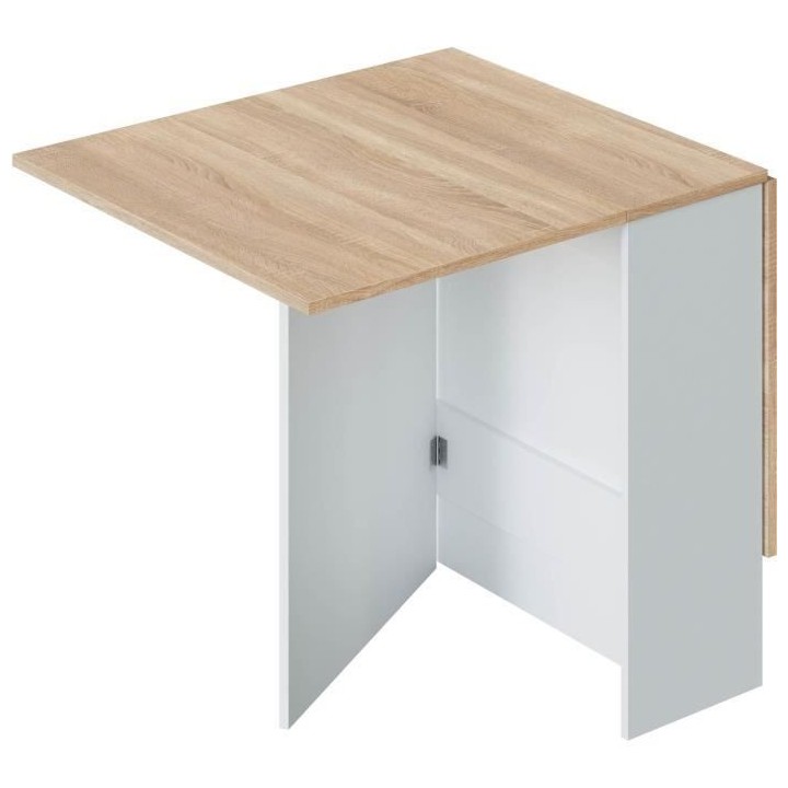 Table de cuisine rabattable FLY - Mélaminé blanc artik et chene - L