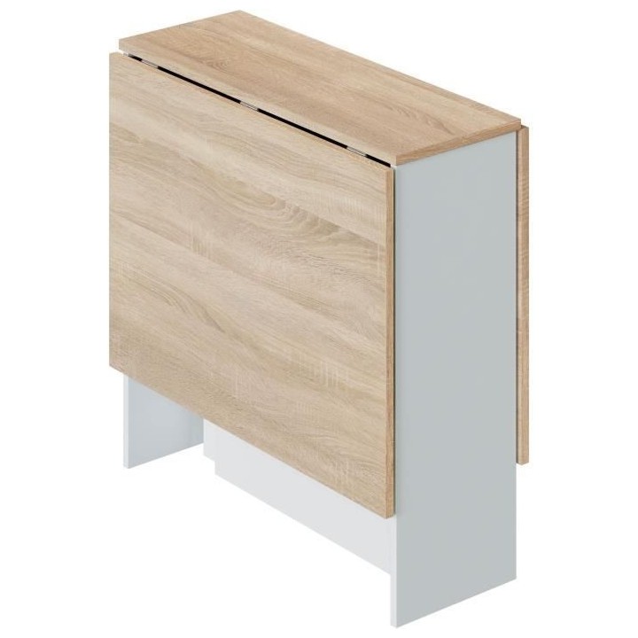 Table de cuisine rabattable FLY - Mélaminé blanc artik et chene - L