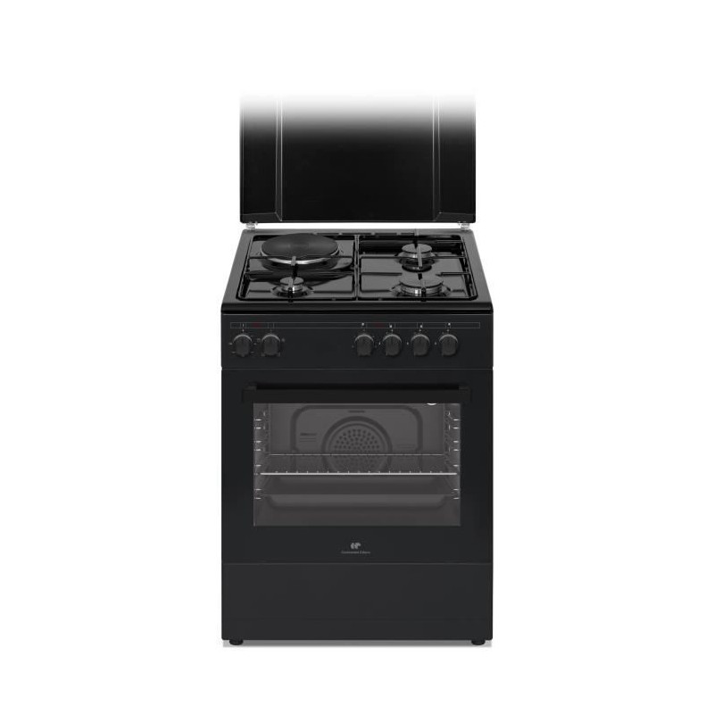 Cuisiniere mixte CONTINENTAL EDISON CECM60FCB - 3 feux gaz + 1 électrique - L59,8 x P61 xH83 cm - Noir