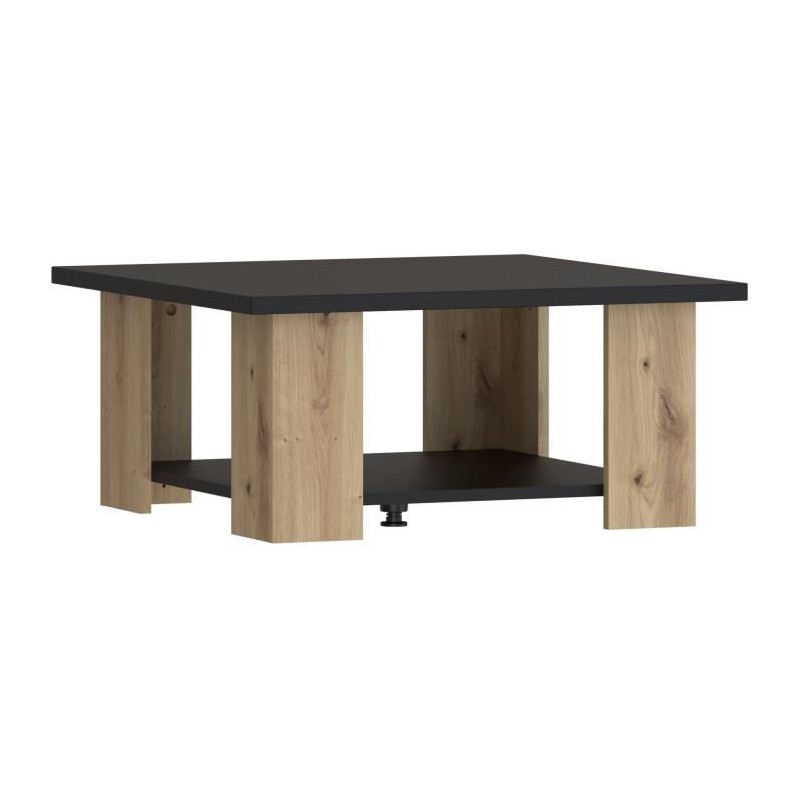 Table basse PILVI 2 Plateaux - Style contemporain - Particules mélaminé - Décor Chene et noir - L 67 x P 67 x H 31 cm